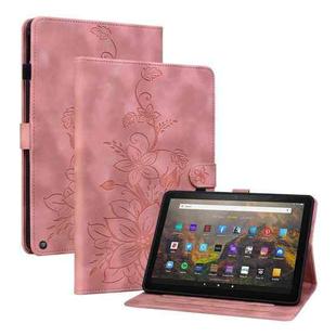 For Amazon Fire HD10 / HD10 Plus 2021 Lily Embossed Leather Smart Tablet Case(Pink)