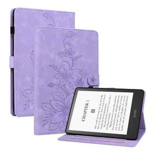 For Amazon Kindle Paperwhite 12th Gen 2024 Lily Embossed Leather Smart Tablet Case(Purple)