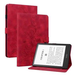 For Amazon Kindle Paperwhite 12th Gen 2024 Lily Embossed Leather Smart Tablet Case(Red)