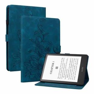 For Amazon Kindle Paperwhite 12th Gen 2024 Lily Embossed Leather Smart Tablet Case(Dark Blue)