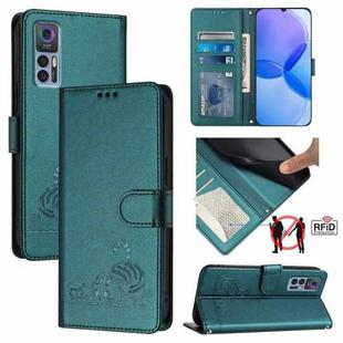 For TCL 30 / 30 5G / 30+ Cat Rat Embossed Pattern RFID Leather Phone Case with Lanyard(Peacock Green)