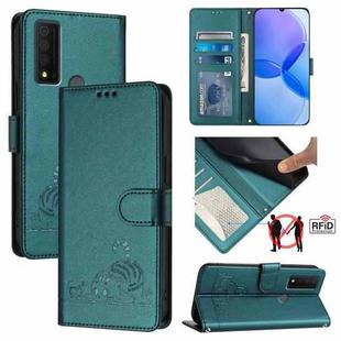 For TCL 30 XE 5G Cat Rat Embossed Pattern RFID Leather Phone Case with Lanyard(Peacock Green)