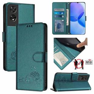 For TCL 505 Cat Rat Embossed Pattern RFID Leather Phone Case with Lanyard(Peacock Green)
