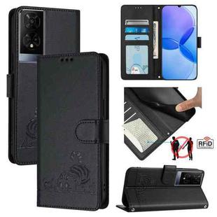 For TCL 50 XE Cat Rat Embossed Pattern RFID Leather Phone Case with Lanyard(Black)