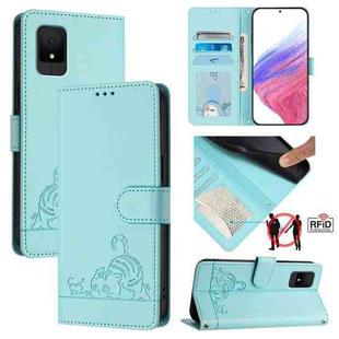 For TCL 502 Cat Rat Embossed Pattern RFID Leather Phone Case with Lanyard(Mint Green)
