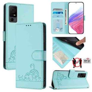 For TCL 40 XL / 40 T T608DL Cat Rat Embossed Pattern RFID Leather Phone Case with Lanyard(Mint Green)