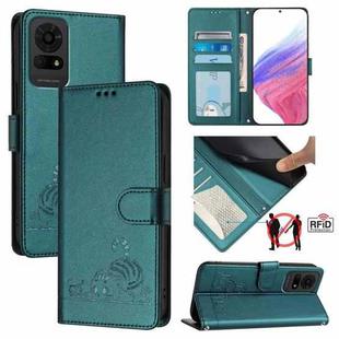 For TCL 50 LE 5G Cat Rat Embossed Pattern RFID Leather Phone Case with Lanyard(Peacock Green)