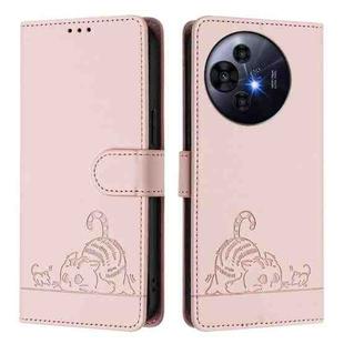 For TCL 50 Pro NxtPaper Cat Rat Embossed Pattern RFID Leather Phone Case with Lanyard(Pink)