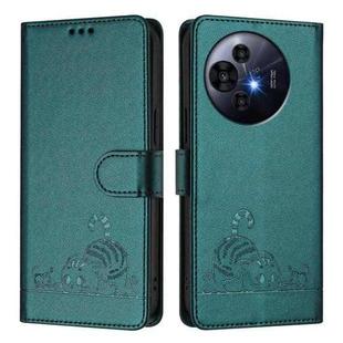 For TCL 50 Pro NxtPaper Cat Rat Embossed Pattern RFID Leather Phone Case with Lanyard(Peacock Green)