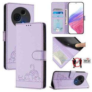 For TCL 60 NxtPaper Cat Rat Embossed Pattern RFID Leather Phone Case with Lanyard(Purple)