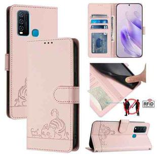 For vivo Y30 4G Global  Cat Rat Embossed Pattern RFID Leather Phone Case with Lanyard(Pink)
