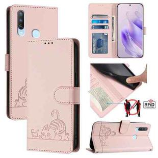 For vivo Y17 / Y15 / Y12 / Y11 Cat Rat Embossed Pattern RFID Leather Phone Case with Lanyard(Pink)