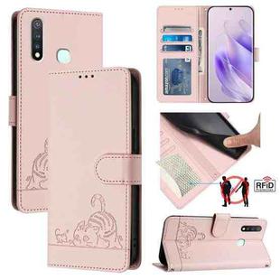 For vivo Y19 / U3 / Y5S / Z5i / U20 Cat Rat Embossed Pattern RFID Leather Phone Case with Lanyard(Pink)