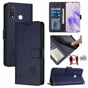 For vivo Y19 / U3 / Y5S / Z5i / U20 Cat Rat Embossed Pattern RFID Leather Phone Case with Lanyard(Blue)