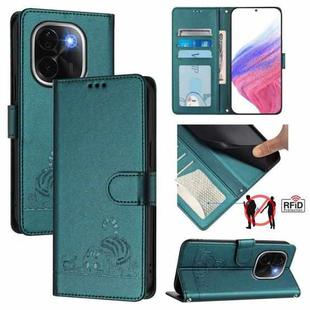 For vivo iQOO Z9s Pro 5G India Cat Rat Embossed Pattern RFID Leather Phone Case with Lanyard(Peacock Green)