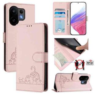 For vivo S30 Cat Rat Embossed Pattern RFID Leather Phone Case with Lanyard(Pink)