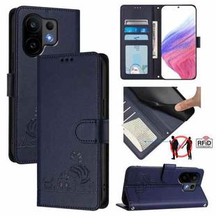 For vivo S30 Cat Rat Embossed Pattern RFID Leather Phone Case with Lanyard(Blue)