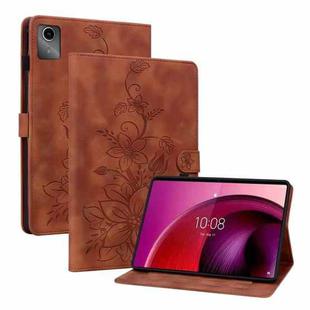 For Lenovo Tab M11/Xiaoxin Pad 11 2024 Lily Embossed Leather Tablet Case(Brown)