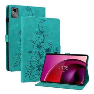 For Lenovo Tab M11/Xiaoxin Pad 11 2024 Lily Embossed Leather Tablet Case(Green)