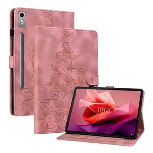 For Lenovo Tab P12 12.7 Lily Embossed Leather Tablet Case(Pink)