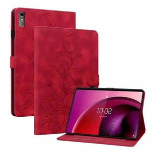 For Lenovo Tab M10 5G 2023 Lily Embossed Leather Tablet Case(Red)