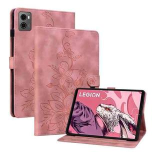 For Lenovo Legion Y700 2023 Lily Embossed Leather Tablet Case(Pink)