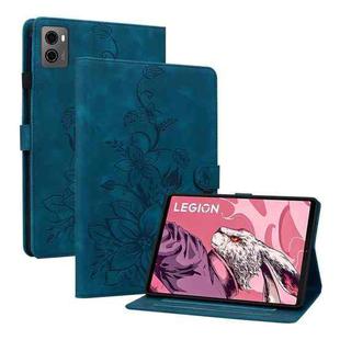For Lenovo Legion Y700 2023 Lily Embossed Leather Tablet Case(Dark Blue)