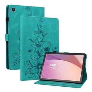 For Lenovo Tab M8 4th Gen TB300FU Lily Embossed Leather Tablet Case(Green)