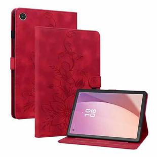 For Lenovo Tab M8 4th Gen TB300FU Lily Embossed Leather Tablet Case(Red)