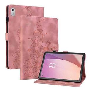 For Lenovo Tab M9 Lily Embossed Leather Tablet Case(Pink)