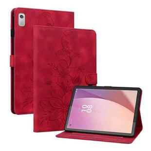 For Lenovo Tab M9 Lily Embossed Leather Tablet Case(Red)