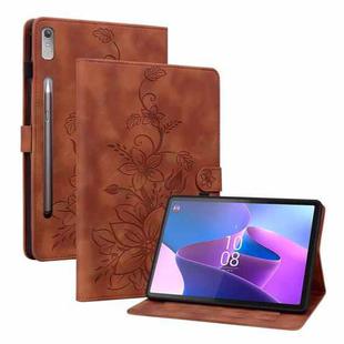 For Lenovo Tab P11 Pro Gen 2 11.2 Lily Embossed Leather Tablet Case(Brown)