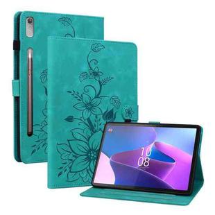 For Lenovo Tab P11 Pro Gen 2 11.2 Lily Embossed Leather Tablet Case(Green)