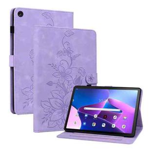 For Lenovo Tab M10 Plus 10.6 3rd Gen Lily Embossed Leather Tablet Case(Purple)