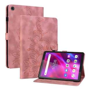 For Lenovo Tab M7 3rd Gen Lily Embossed Leather Tablet Case(Pink)