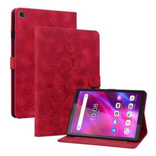 For Lenovo Tab M7 3rd Gen Lily Embossed Leather Tablet Case(Red)