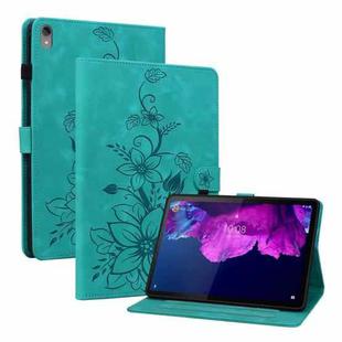 For Lenovo Tab P11 /Xiaoxin Pad Plus Lily Embossed Leather Tablet Case(Green)