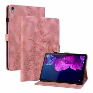 For Lenovo Tab P11 /Xiaoxin Pad Plus Lily Embossed Leather Tablet Case(Pink)