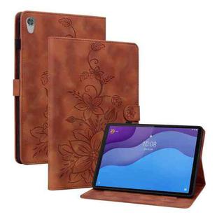 For Lenovo Tab M10 HD Gen2 Lily Embossed Leather Tablet Case(Brown)
