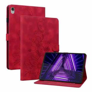 For Lenovo M10 Plus 10.3 Lily Embossed Leather Tablet Case(Red)