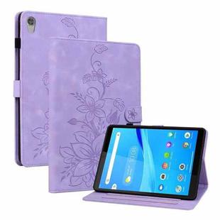 For Lenovo Tab M8 HD 8.0 Lily Embossed Leather Tablet Case(Purple)