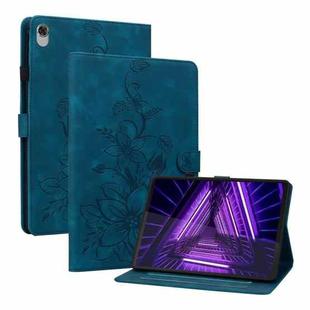 For Lenovo Tab K10 Lily Embossed Leather Tablet Case(Dark Blue)