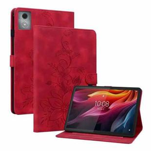 For Lenovo Tab K11 Plus Lily Embossed Leather Tablet Case(Red)