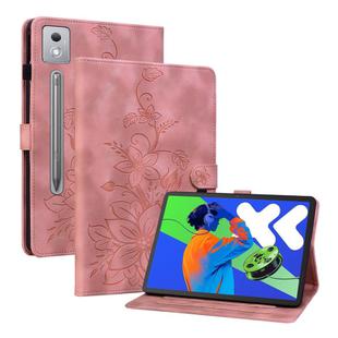 For Lenovo Tab P12 12.7 2025 Lily Embossed Leather Tablet Case(Pink)