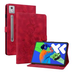 For Lenovo Tab P12 12.7 2025 Lily Embossed Leather Tablet Case(Red)