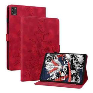 For Lenovo Legion Y700 2025 Lily Embossed Leather Tablet Case(Red)