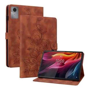 For Lenovo Idea Tab 11 / Xiaoxin Pad 2025 Lily Embossed Leather Tablet Case(Brown)