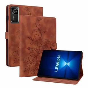 For Lenovo Legion Y700 Gen 4 Lily Embossed Leather Tablet Case(Brown)