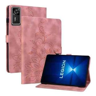 For Lenovo Legion Y700 Gen 4 Lily Embossed Leather Tablet Case(Pink)