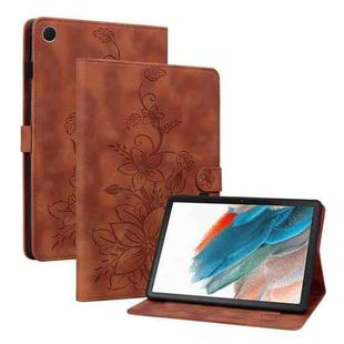 For Samsung Galaxy Tab A8 10.5 2022 Lily Embossed Leather Smart Tablet Case(Brown)